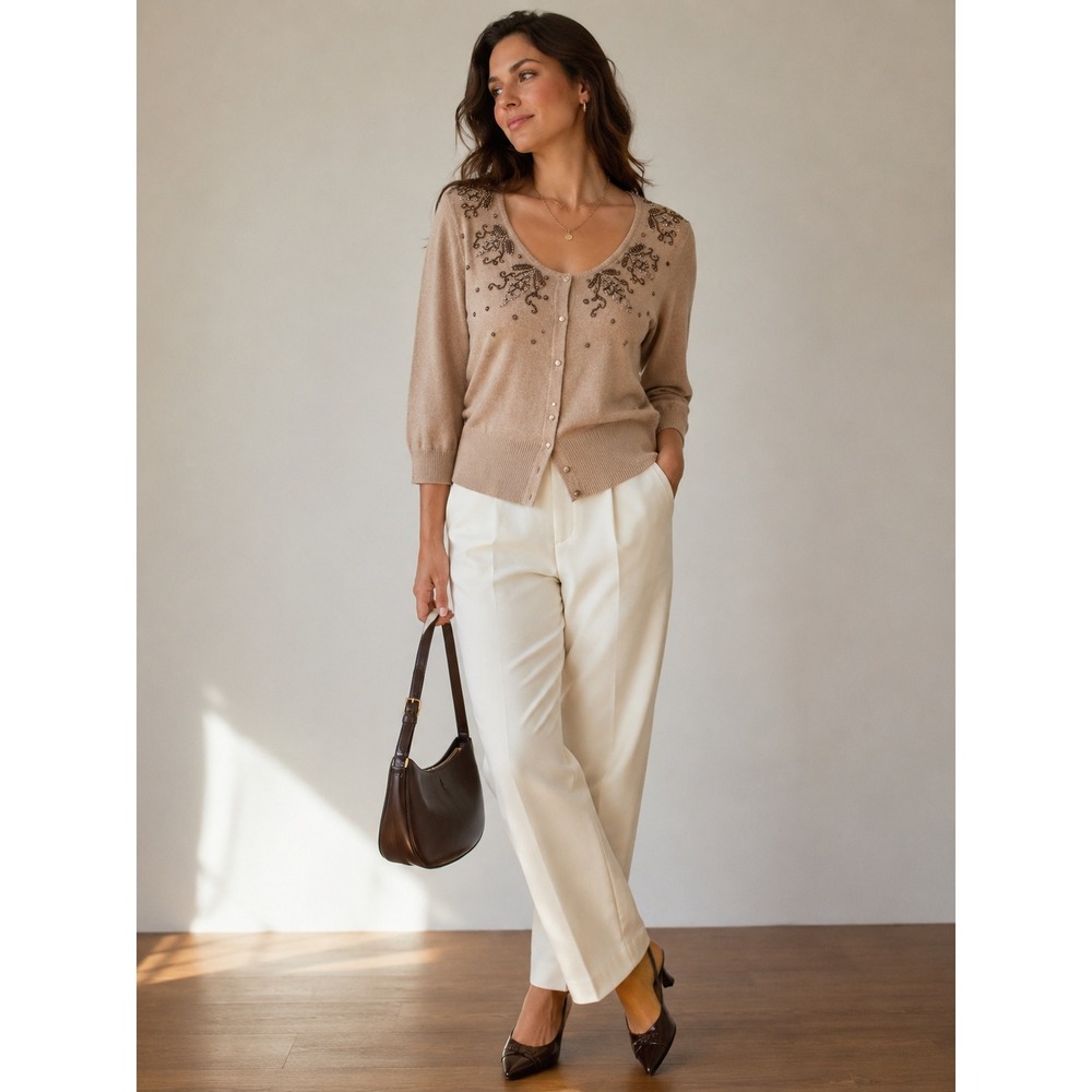 Sigrid Olsen Silk Cashmere Beaded Cardigan XL Romantic Coquette Quiet Luxury